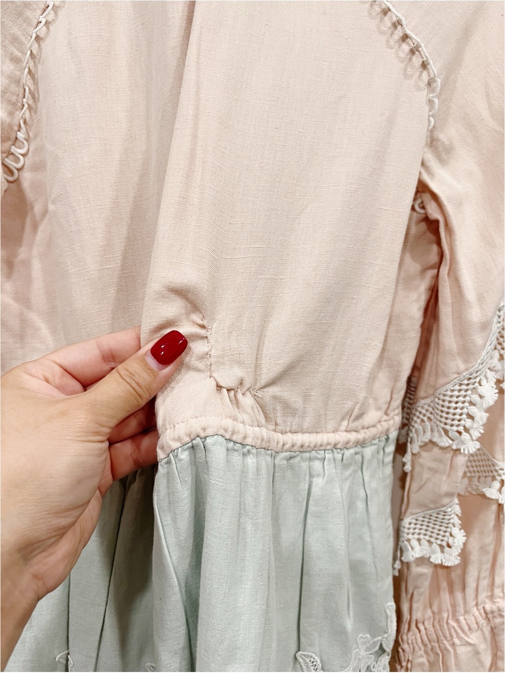 Hemant & Nandita Boho Lace Mini Dress XS Pink Blue Embroidered Tunic - Picture 13 of 15